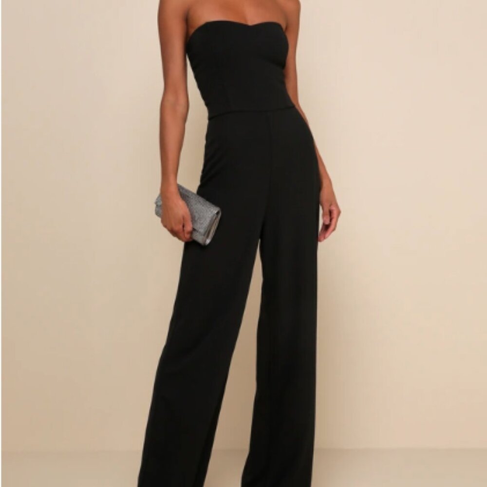Edith Black Strapless Wide-Leg Jumpsuit